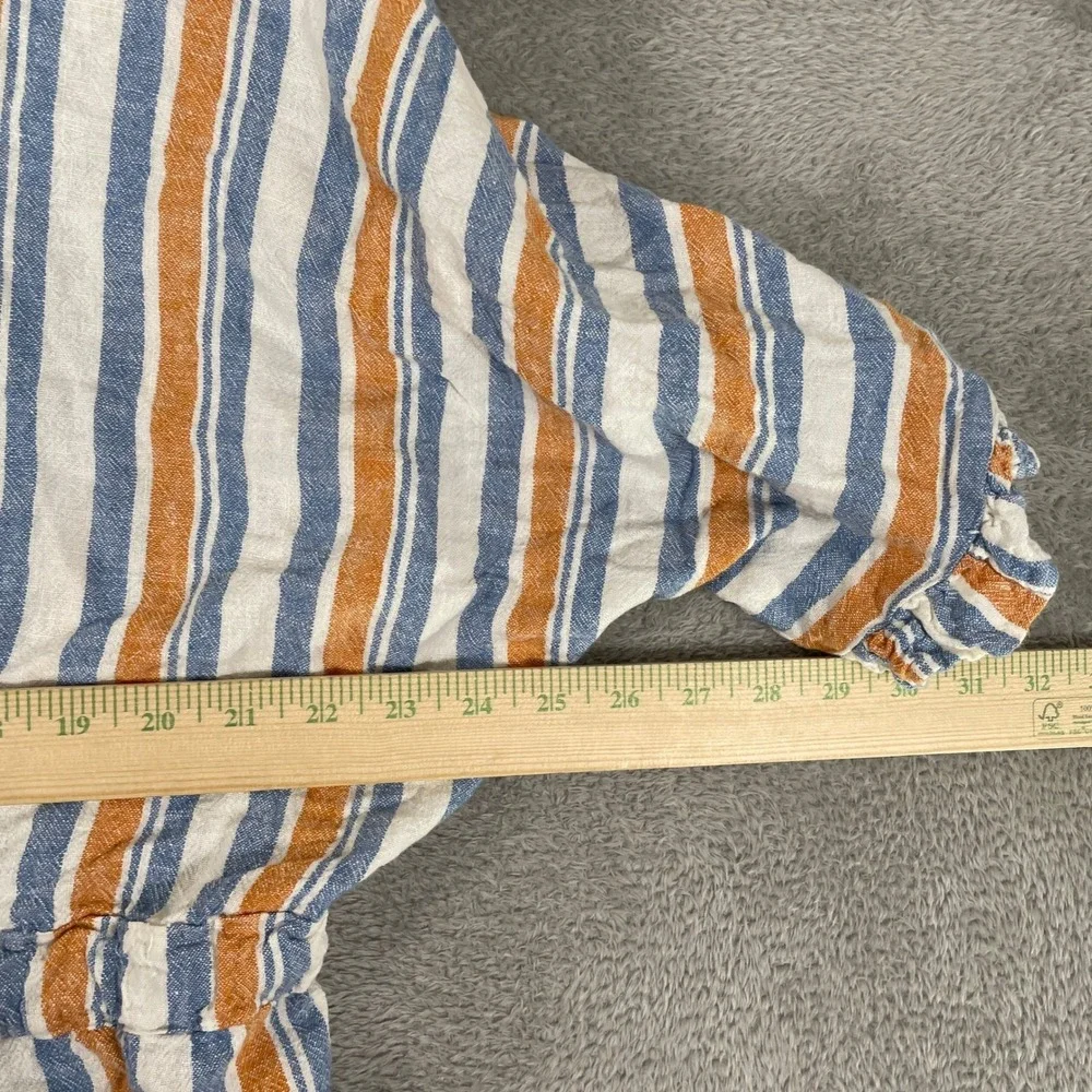 Marc New York Linen Blend Striped Peplum Top Womens Large Blue Orange Tie Waist